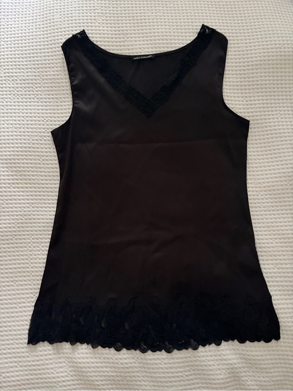 Silk Lace Trim Black Sleeveless Camisole